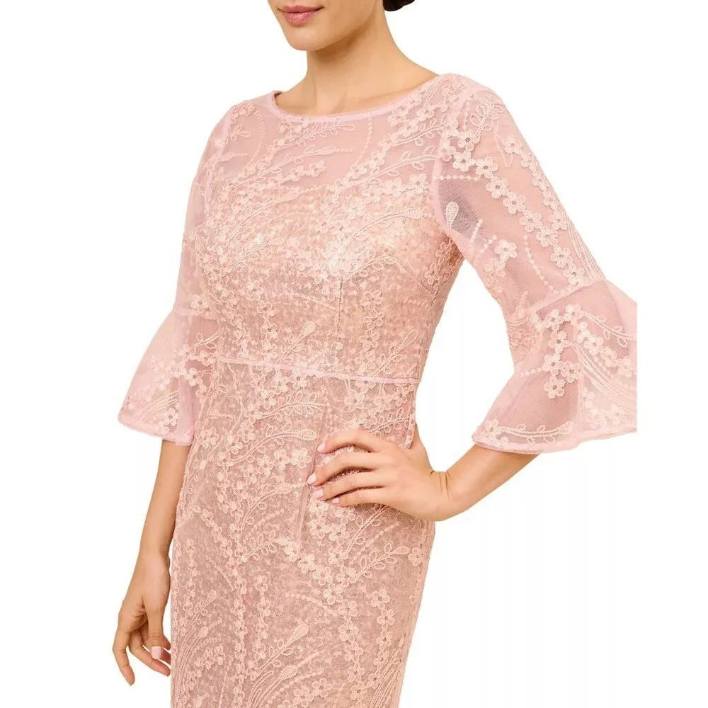 Wedding Guest Adrianna Papell Blush Sequin Lace Gown Size 6 Elegant Formal - Picture 5 of 9
